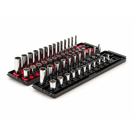 TEKTON 1/4 Inch Drive 12-Point Socket Set with Rails, 50-Piece (5/32-9/16 in., 4-15 mm) SHD90216
